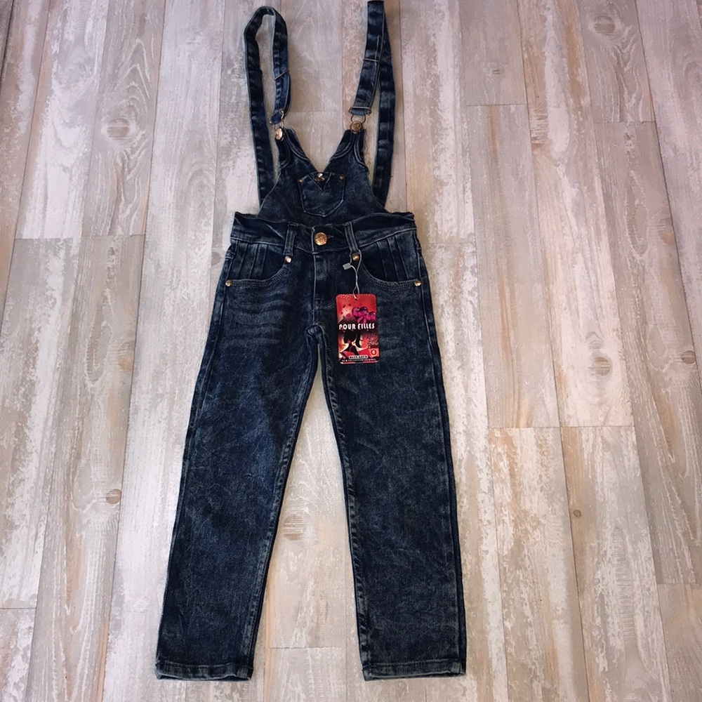 Acid wash removable bib overalls Size 6 NWT
